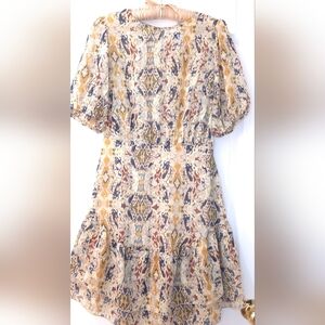 Kate & Lily Flowy Romantic Floral Mini Dress w/ Golden Shimmer Thread Size 6